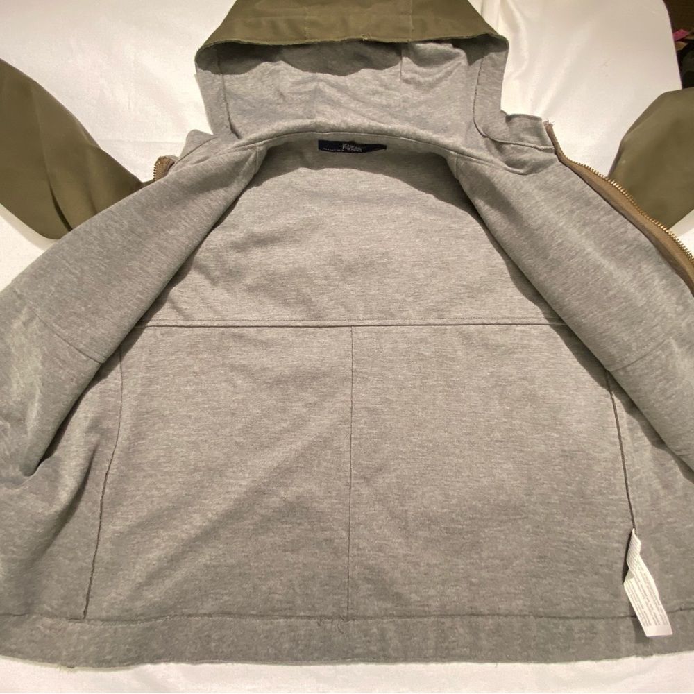 Zara Olive Green Hooded Jacket Denim Zip Utility Boxy Small - Picture 8 of 16